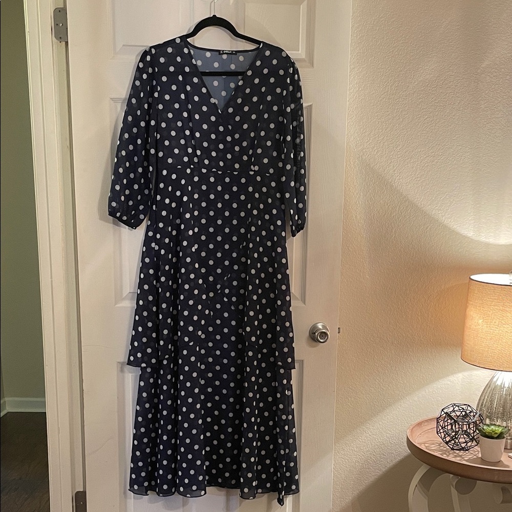 Navy Polka Dot Maxi Dress